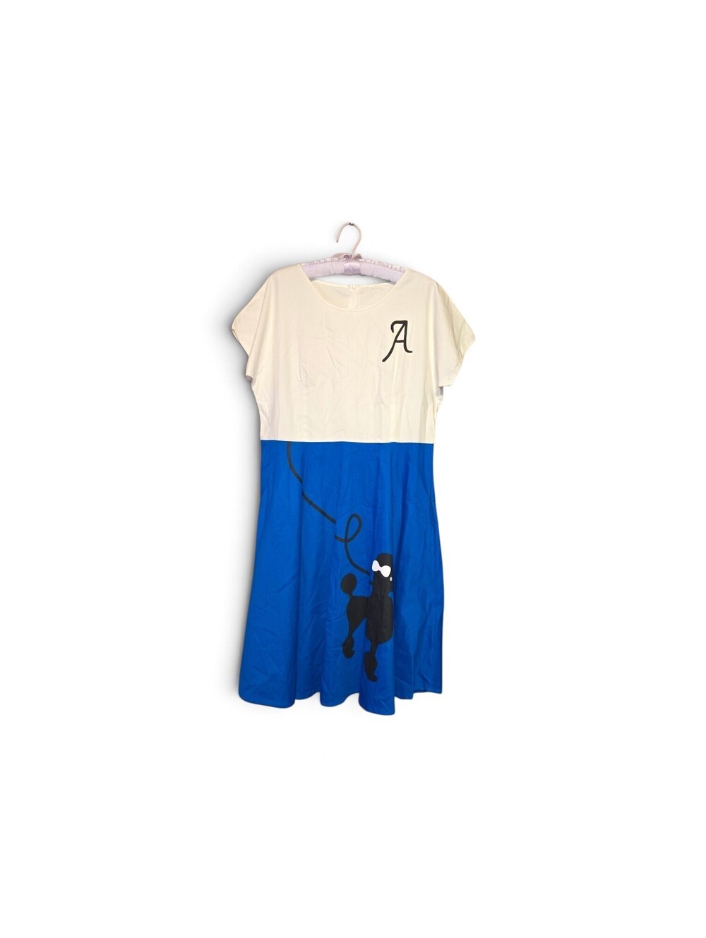 Retro Rock and Roll Poodle Ladies Blue Off White Adult Dress Costume Cotton 2XL